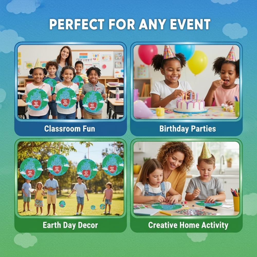 Glitter Mosaic Earth Day Sign Craft Kit - Makes 12 - DIY Crafts for Kids and Fun Home Activities