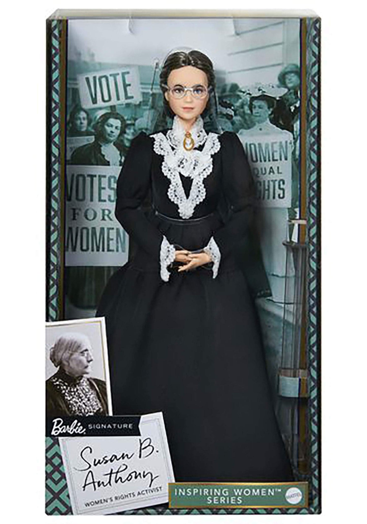 Barbie Inspiring Women Series Susan B. Anthony Collectible Doll, Approx. 12-in, Wearing Black Dress and Cameo Brooch, with Doll Stand and Certificate
