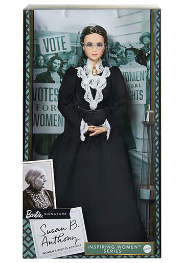 Barbie Inspiring Women Series Susan B. Anthony Collectible Doll, Approx. 12-in, Wearing Black Dress and Cameo Brooch, with Doll Stand and Certificate