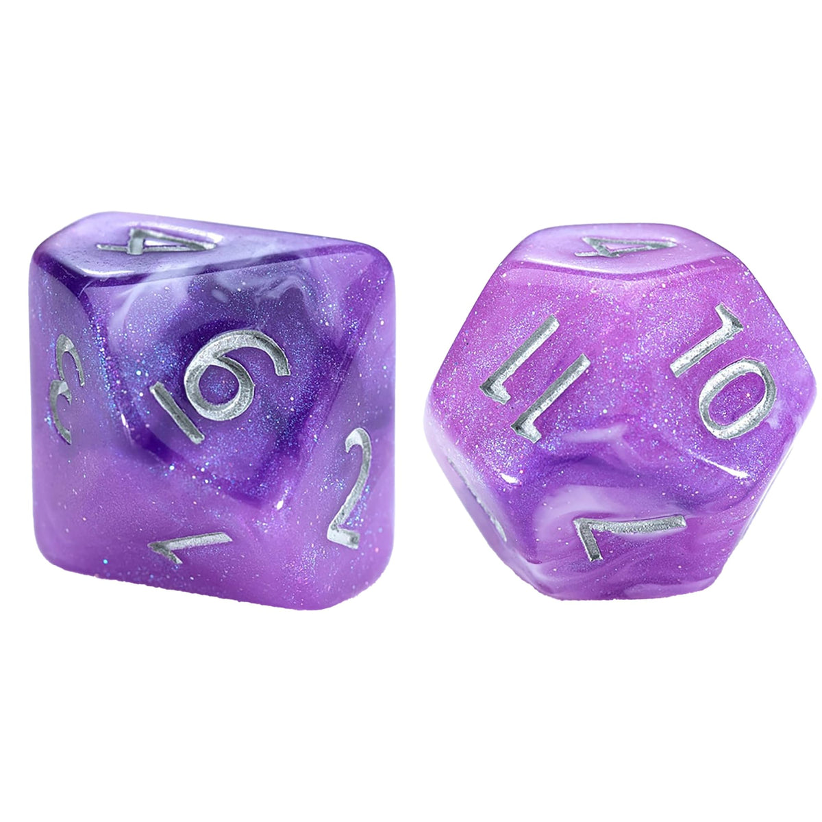 Gate Keeper Games and Dice: Aether Dice: Amethyst - 7pc Set, Purple & White Glitter Swirl, 7 Resin Dice for Role Playing Games