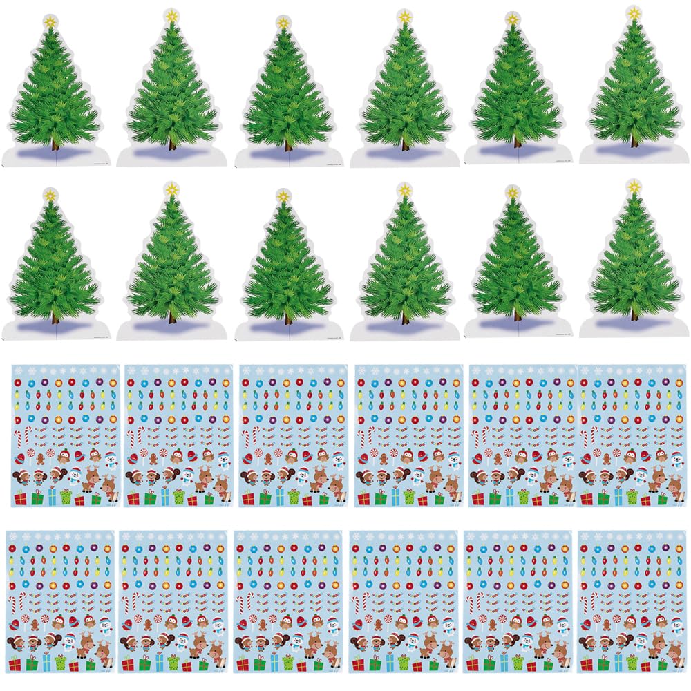 Fun Express 3D Christmas Tree and Stickers Kit - Set of 12 - Holiday Activities and Decor for Kids