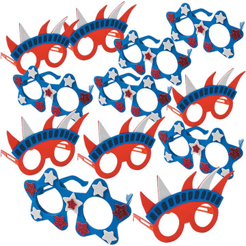 Fun Express Patriotic Foam Glasses Craft Kit - 12 Pack DIY Sunglasses Decorating Kit for Kids | 4th of July Party Favors & USA Party Supplies | Red
