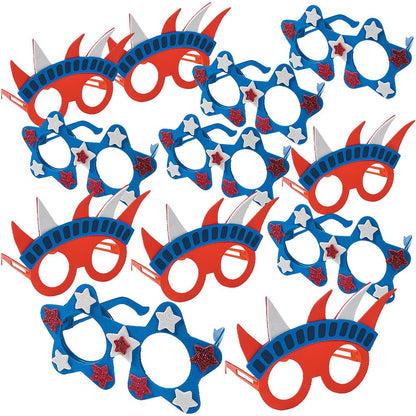 Fun Express Patriotic Foam Glasses Craft Kit - 12 Pack DIY Sunglasses Decorating Kit for Kids | 4th of July Party Favors & USA Party Supplies | Red