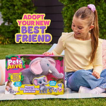 Pets Alive Mommy Elephant and Baby Surprise Interactive Robotic Walking Mommy Elephant Toy with Hidden Baby Elephants, Realistic Sounds, and Surprise