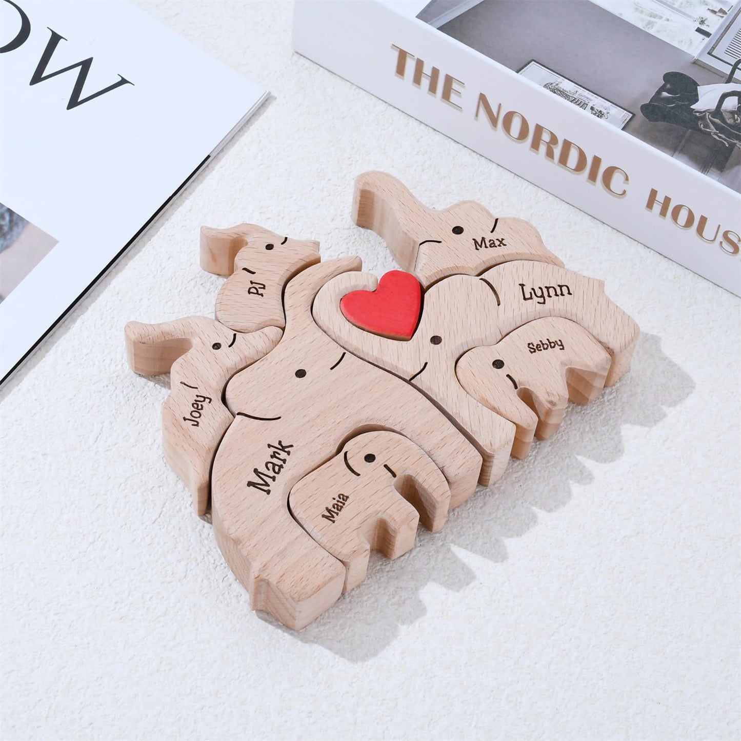 Customized Wooden Elephant Puzzle with 2-8 Family Name -Personalized Family Name Puzzle- Wooden Decor for Christmas Birthday Gifts for Mom Dad (6