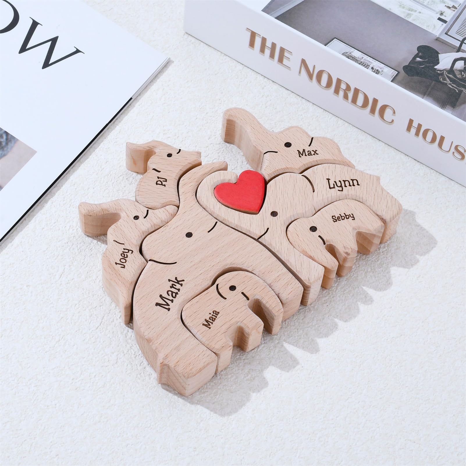 Customized Wooden Elephant Puzzle with 2-8 Family Name -Personalized Family Name Puzzle- Wooden Decor for Christmas Birthday Gifts for Mom Dad (6
