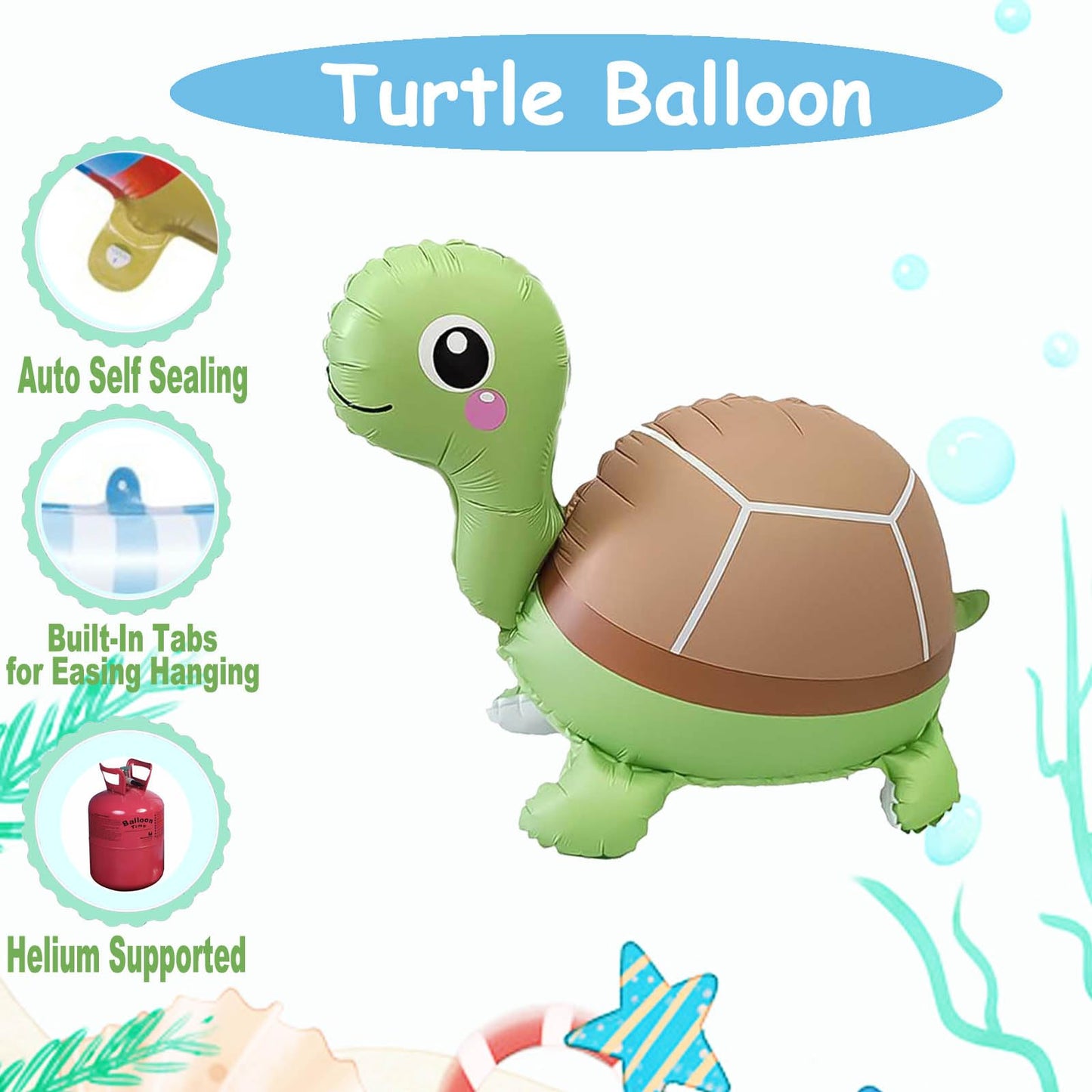 4 Pcs Inflatable Self Standing Turtle Balloons/4D Walking Animal Turtle Foil Balloon/Under The Sea Party, Mermaid Ocean Theme Birthday, Pool Beach