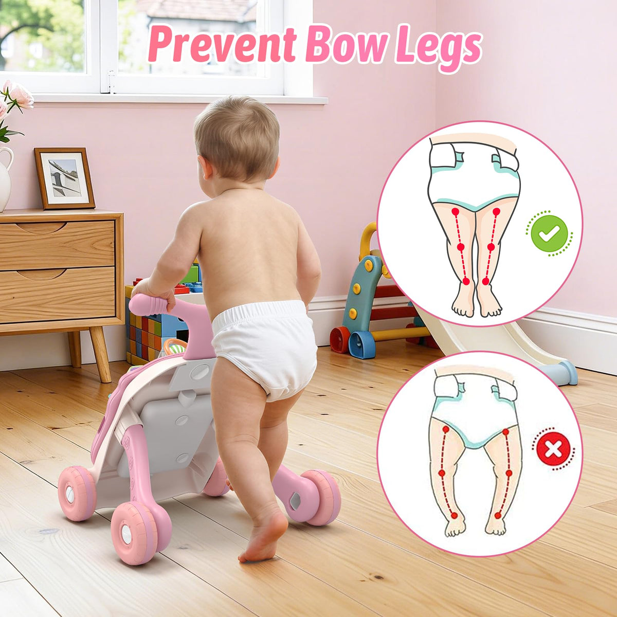 QDRAGON 3 in 1 Baby Walker and Activity Center for Girl, Learning to Walk, Sit to Stand, Early Educational Push Toys with Music Panel for Infant