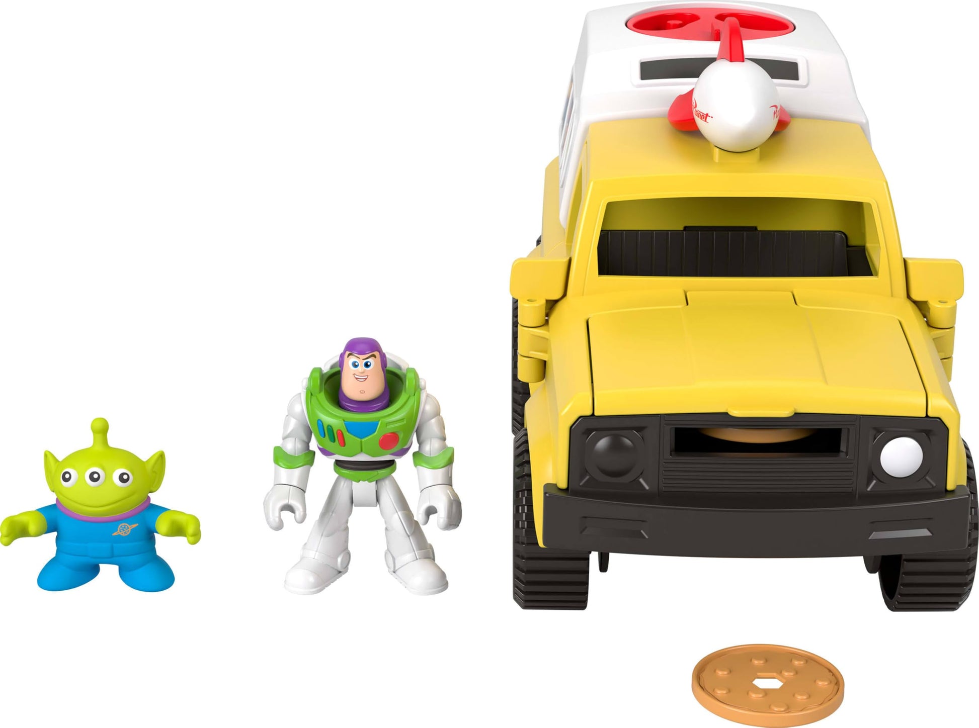 Fisher-Price Imaginext Disney and Pixar Toy Story Pizza Planet Truck with 3-inch Buzz Lightyear & Alien Friend Action Figures, Toy Vehicle & Pizza