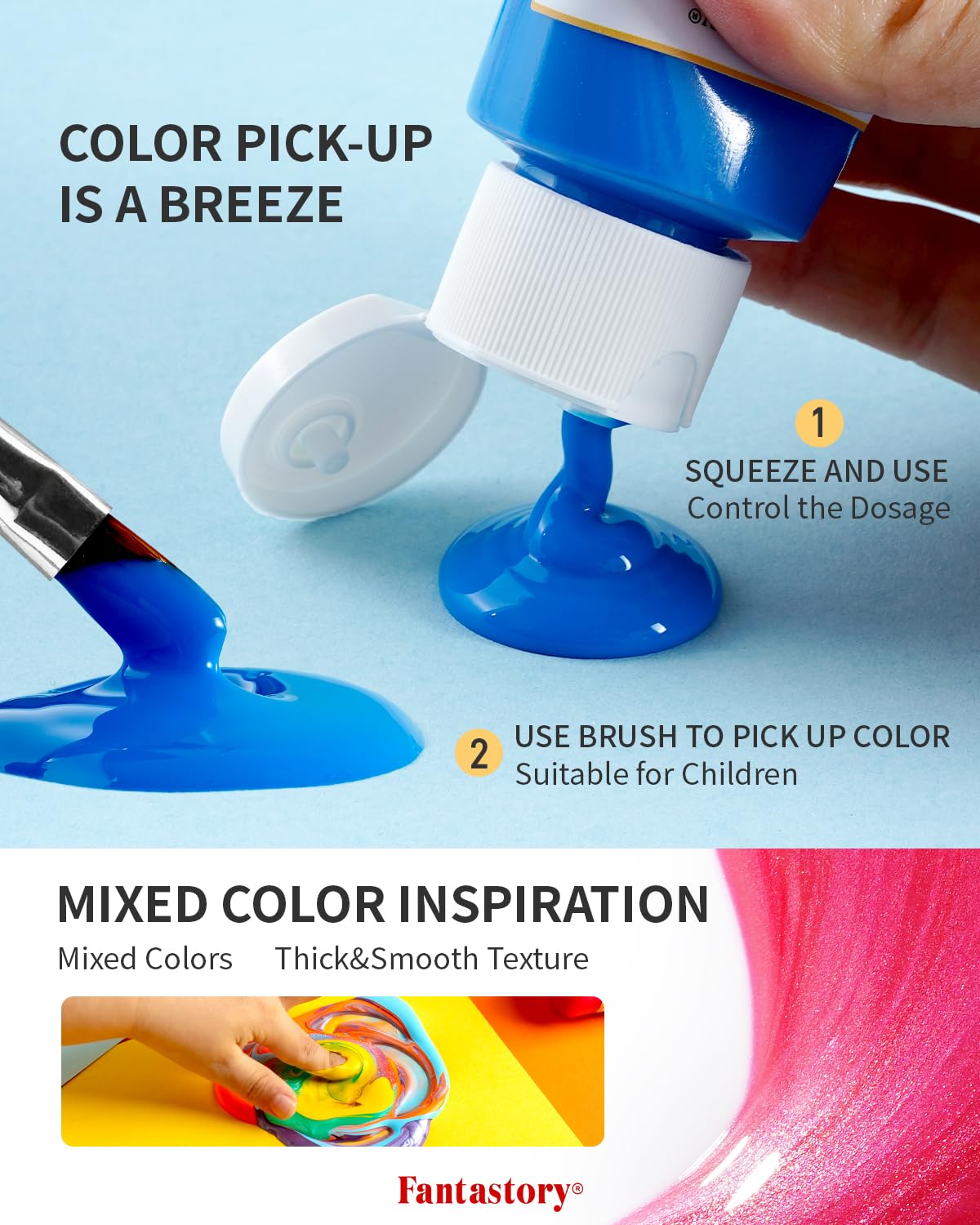 Fantastory Tempera Paint for Kids 24 Colors (2 oz Each) Washable Tempera Paint, Kids Poster Paint Sponge Painting, Non-Toxic Kids Paint Finger Paints