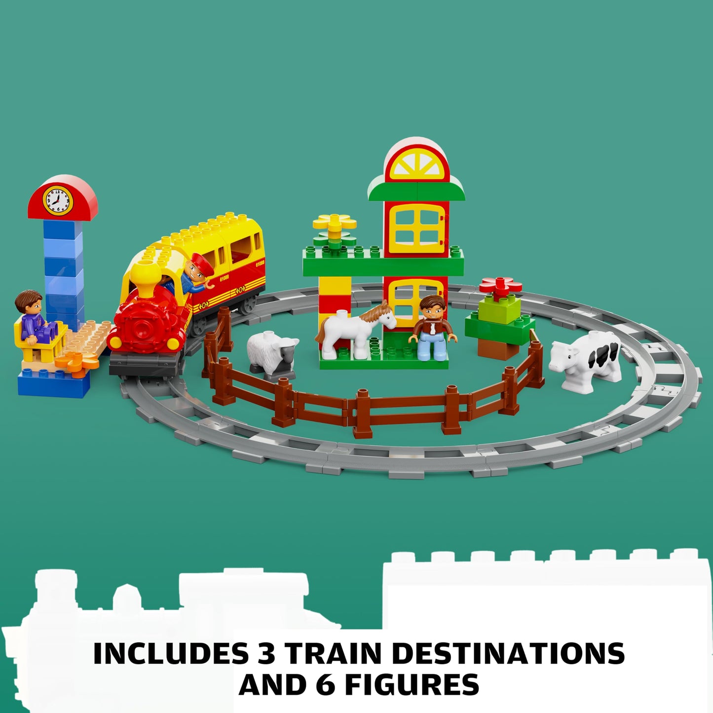 Electric Train Toys w/Farm Animals Set/Toy Trains Set for Toddlers & Kids w/Music, Lights & Tracks, DIY Classic Big Building Blocks Compatible