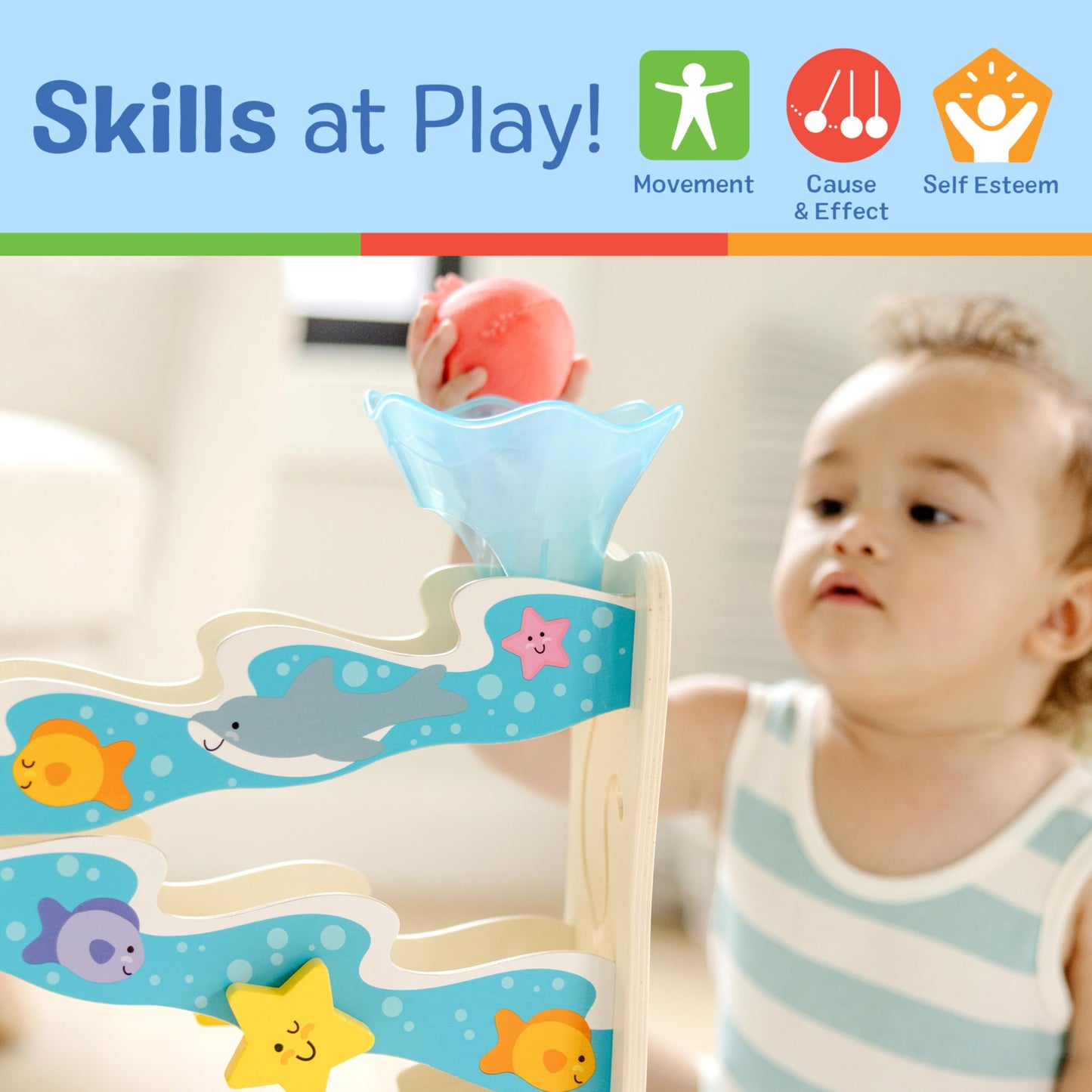 Melissa & Doug Rollables Wooden Ocean Slide Infant and Toddler Toy (5 Pieces) Ocean Themed Toys For Toddlers, Early Learning Toys For Infants And