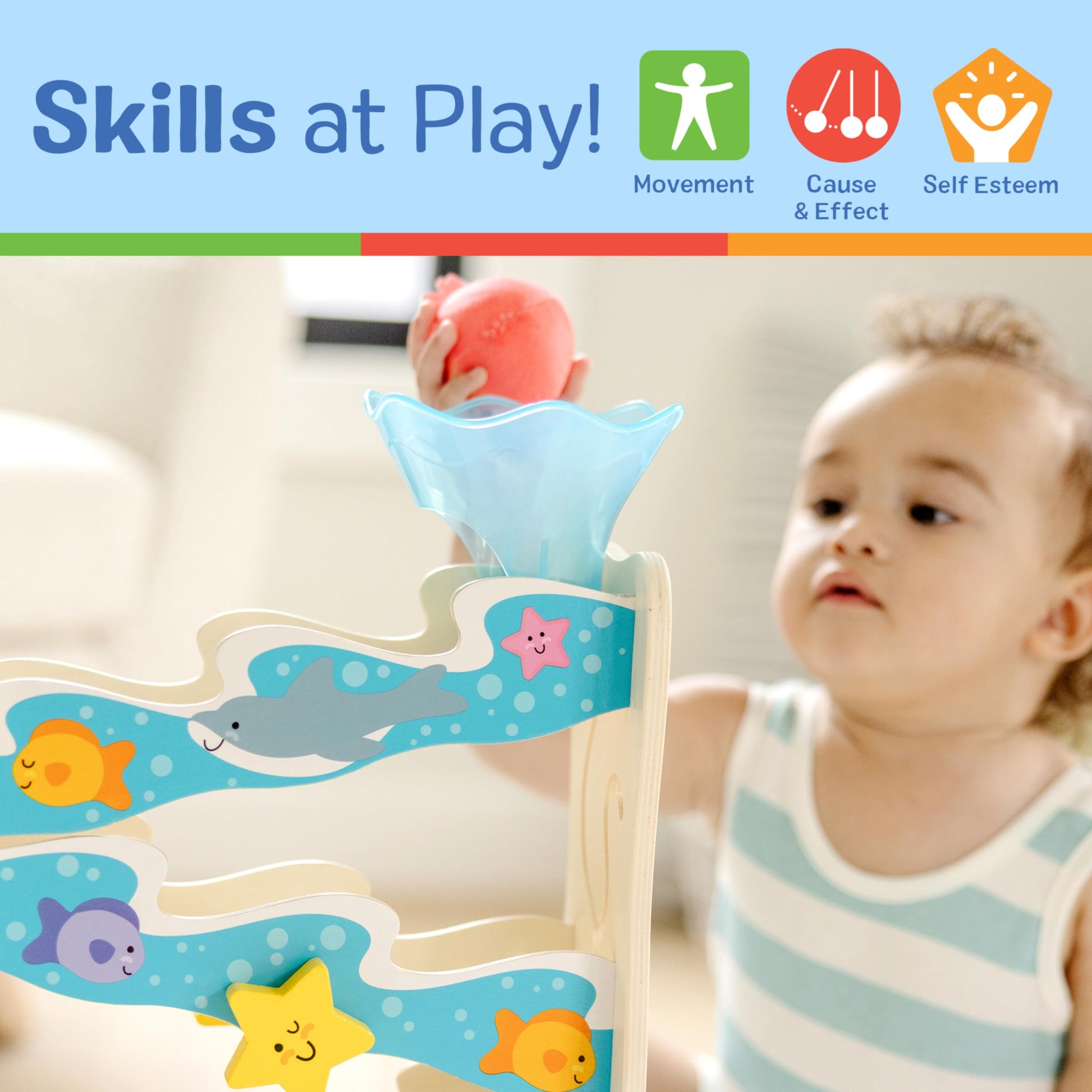 Melissa & Doug Rollables Wooden Ocean Slide Infant and Toddler Toy (5 Pieces) Ocean Themed Toys For Toddlers, Early Learning Toys For Infants And