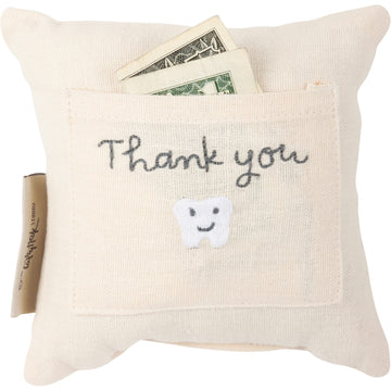 Primitives by Kathy Tooth Fairy Pillow, 5x5-Inch Cotton Linen Keepsake with Back Storage Pocket, Embroidered Bright Rainbow Design