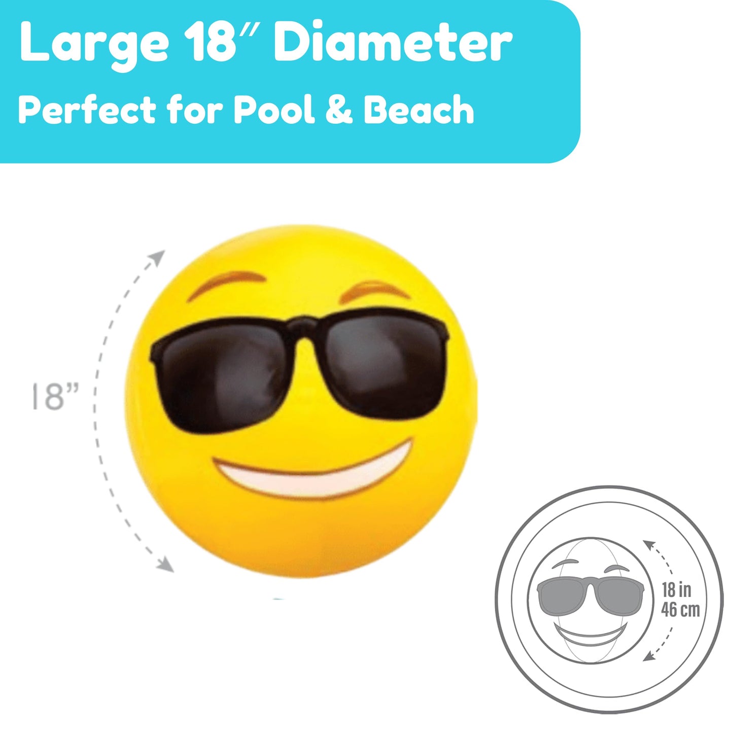 Coconut Float Emoji Beach Ball 12 Pack, 18" Inflatable Beach Balls