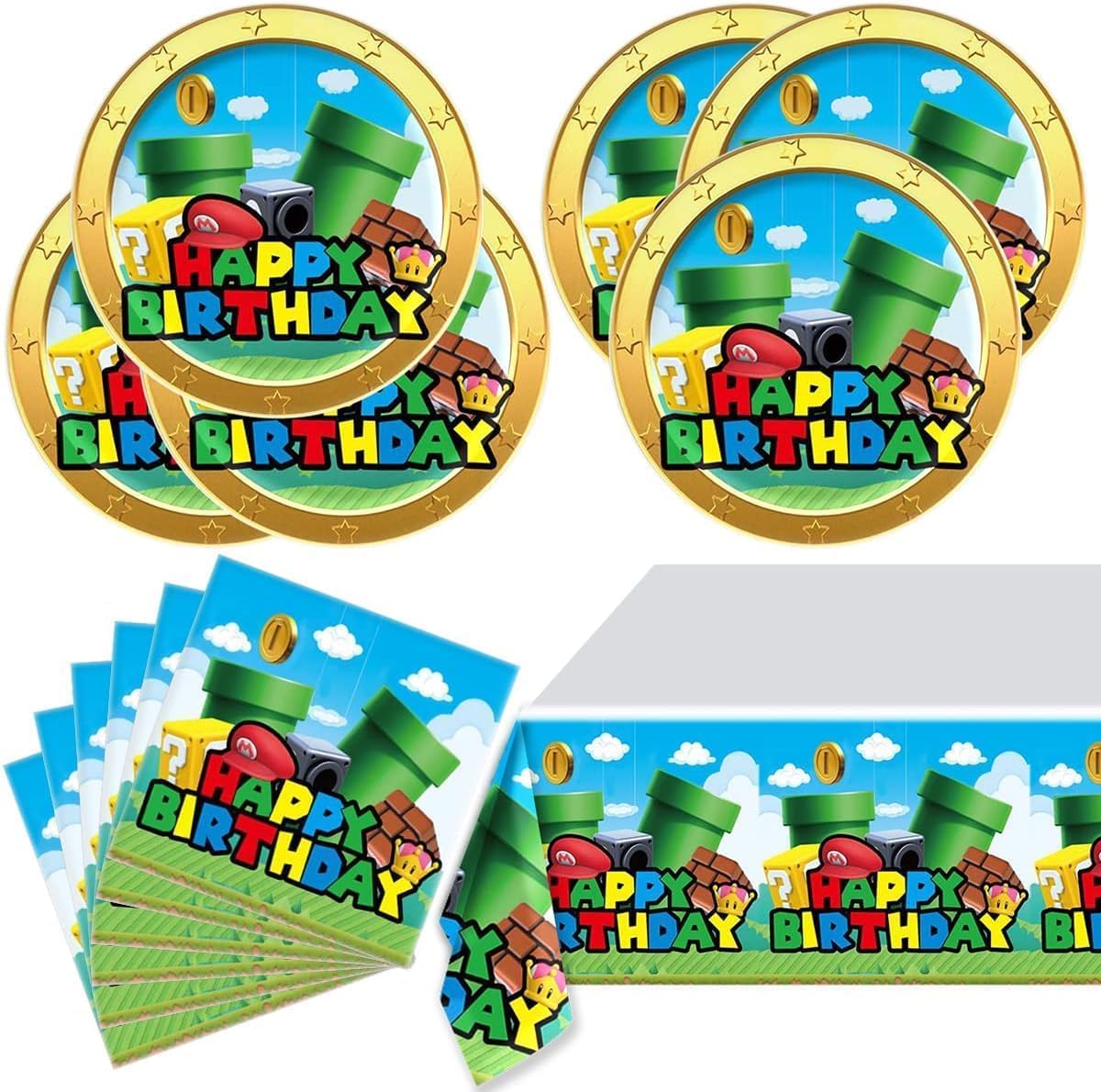 FOR Mario Party Tableware, 20 Plates and 20 Napkins and Tablecloth71 '' x 42 ''Super Bros Birthday Party Decorate Supplies