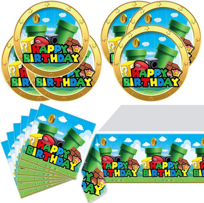 FOR Mario Party Tableware, 20 Plates and 20 Napkins and Tablecloth71 '' x 42 ''Super Bros Birthday Party Decorate Supplies