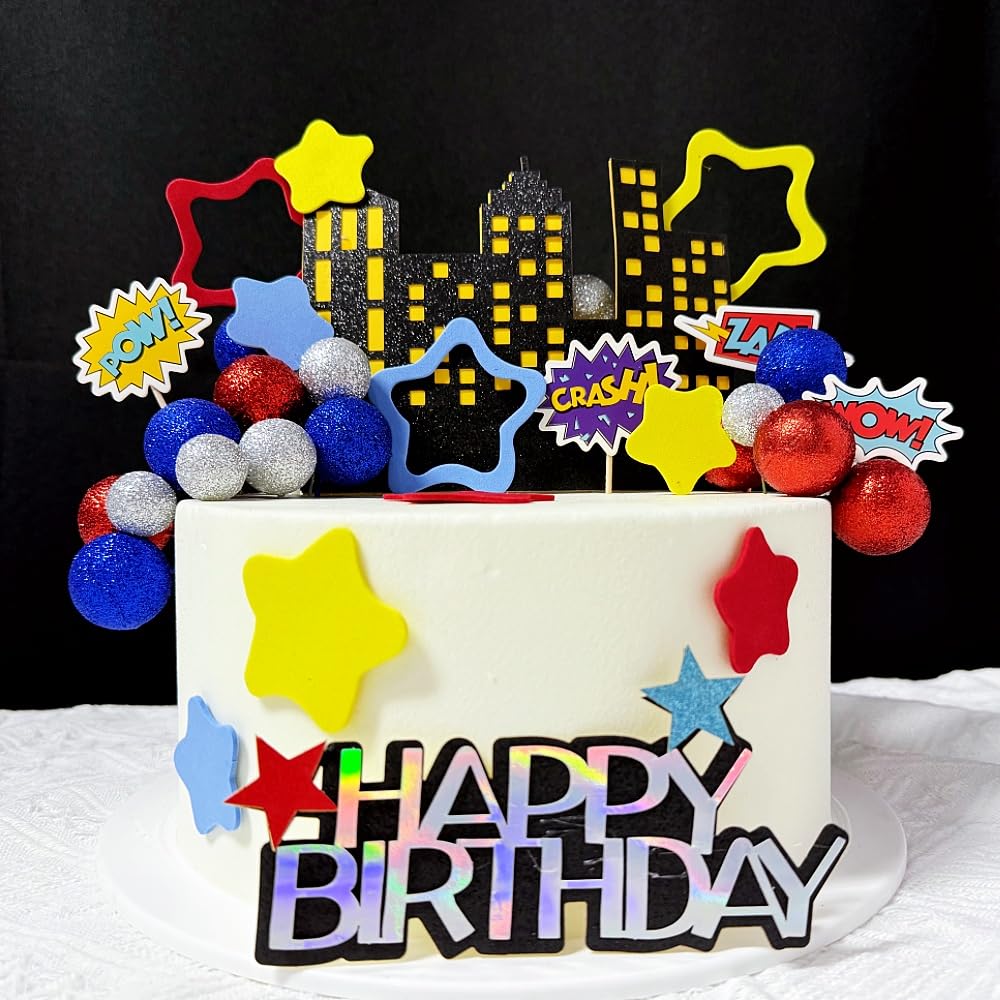 LAST HOE DOWN 51PCS Superhero Themed Birthday Decorations Superhero Birthday Cake Decorations