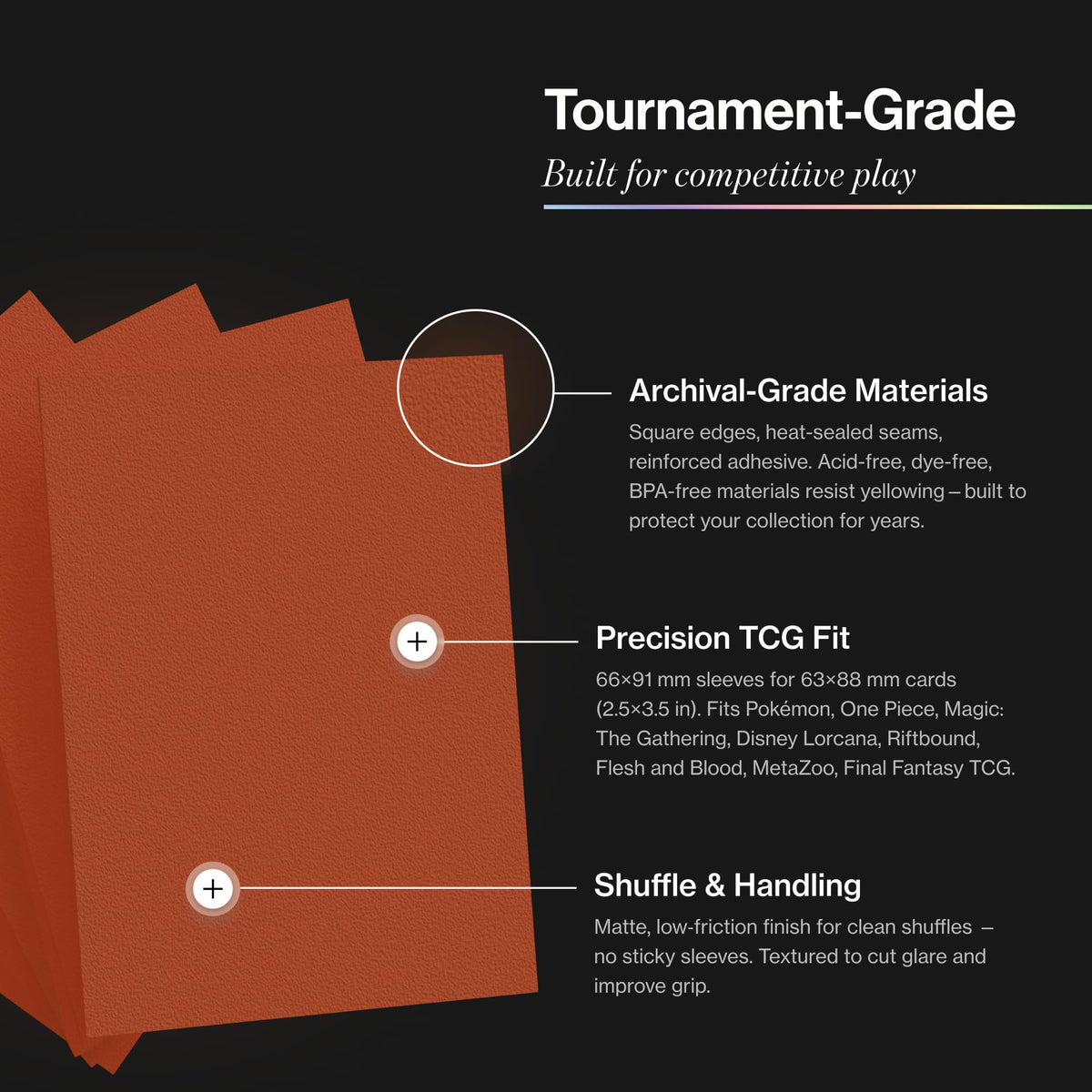 Curator® Tournament TCG Matte Sleeves - Standard Size (66x91mm) w/Black Backs - Non-PVC - “Sienna” (Red) Palette Series - Compatible with Magic