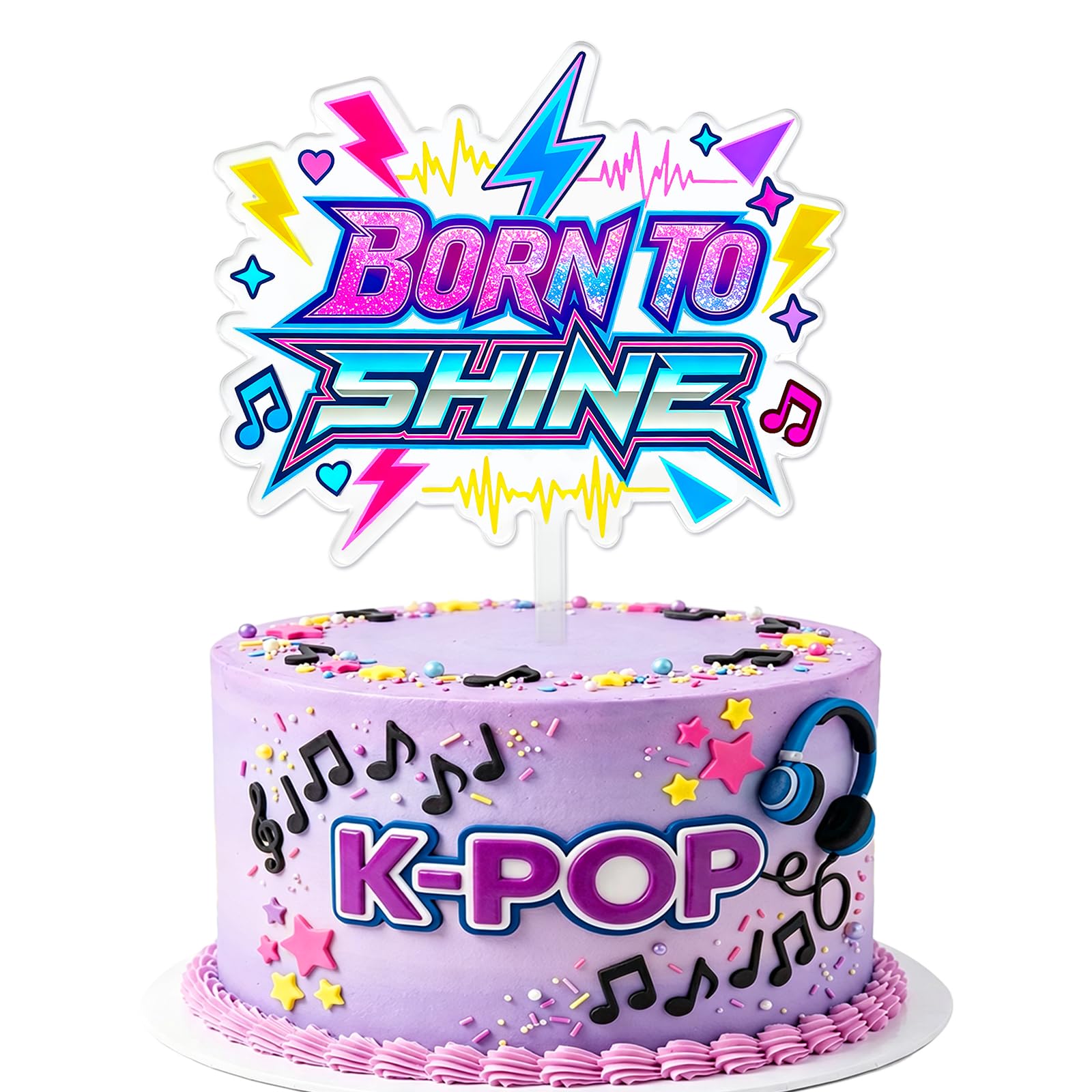 Kpop Cake Topper, Born to Shine Music Party Cake Decorations Supplies