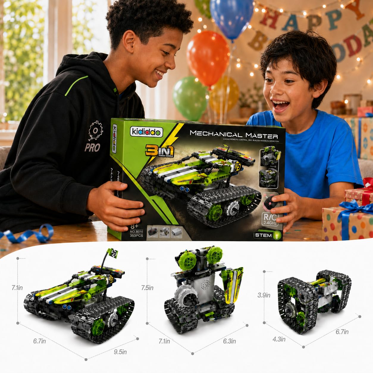 Kididdo Remote Control Cars Robot Building Kit Educational Toys for Age 8-13 Fun STEM Toys for Kids 3-in-1 RC Car Kit to Build Cool Building Blocks