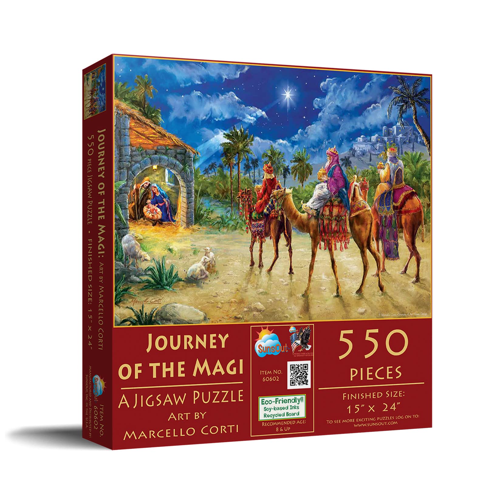 SUNSOUT INC - Journey of the Magi - 550 pc Jigsaw Puzzle by Artist: Marcello Corti - Finished Size 15" x 24" Christmas - MPN# 60602