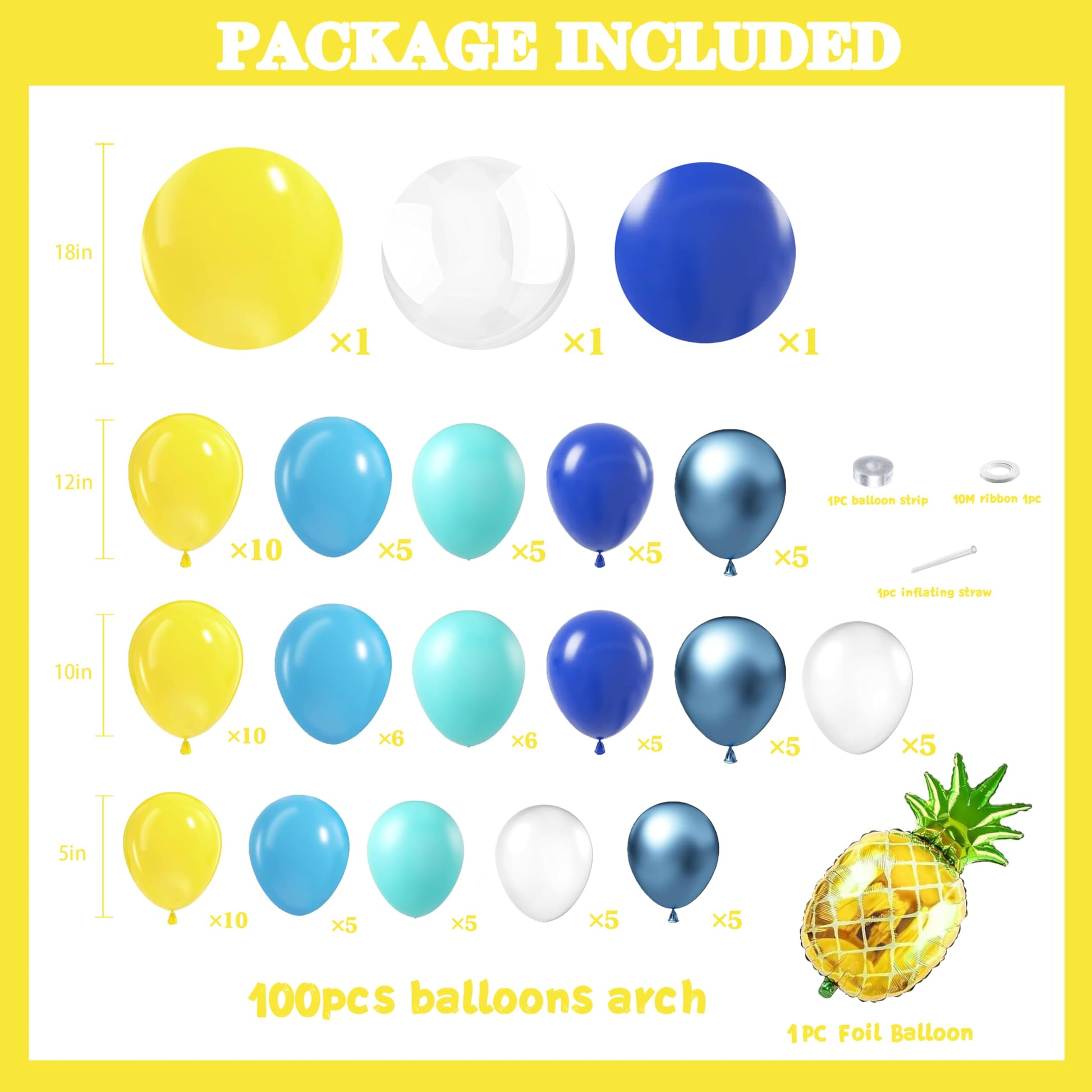 100pcs Hawaii Balloons Garland Arch Kit with Balloons for Birthday Decorations,Party Supplies for boys Girls (Sponge)