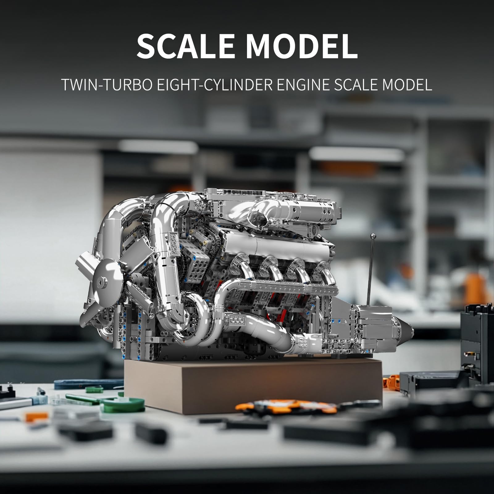 Mould King V8 Twin-Turbo Engine Model Kit That Runs, Mini Engines Building Blocks Set for Adults with Battery and Motor, Engineering Construction STEM