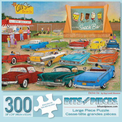 Bits and Pieces - 300 Piece Jigsaw Puzzle for Adults - Drive Inn - Classic Americana Jigsaw Puzzle by Artist Kay Lamb Shannon, Completed Puzzle Size