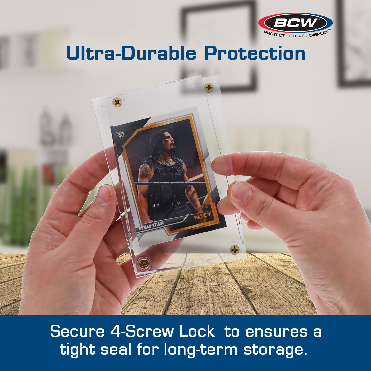 BCW 4-Screw Recessed Card Holder for Standard 35 pt. Cards | Screwdown Trading Card Case | Clear Hard Plastic Card Holder for Single Cards - 15ct