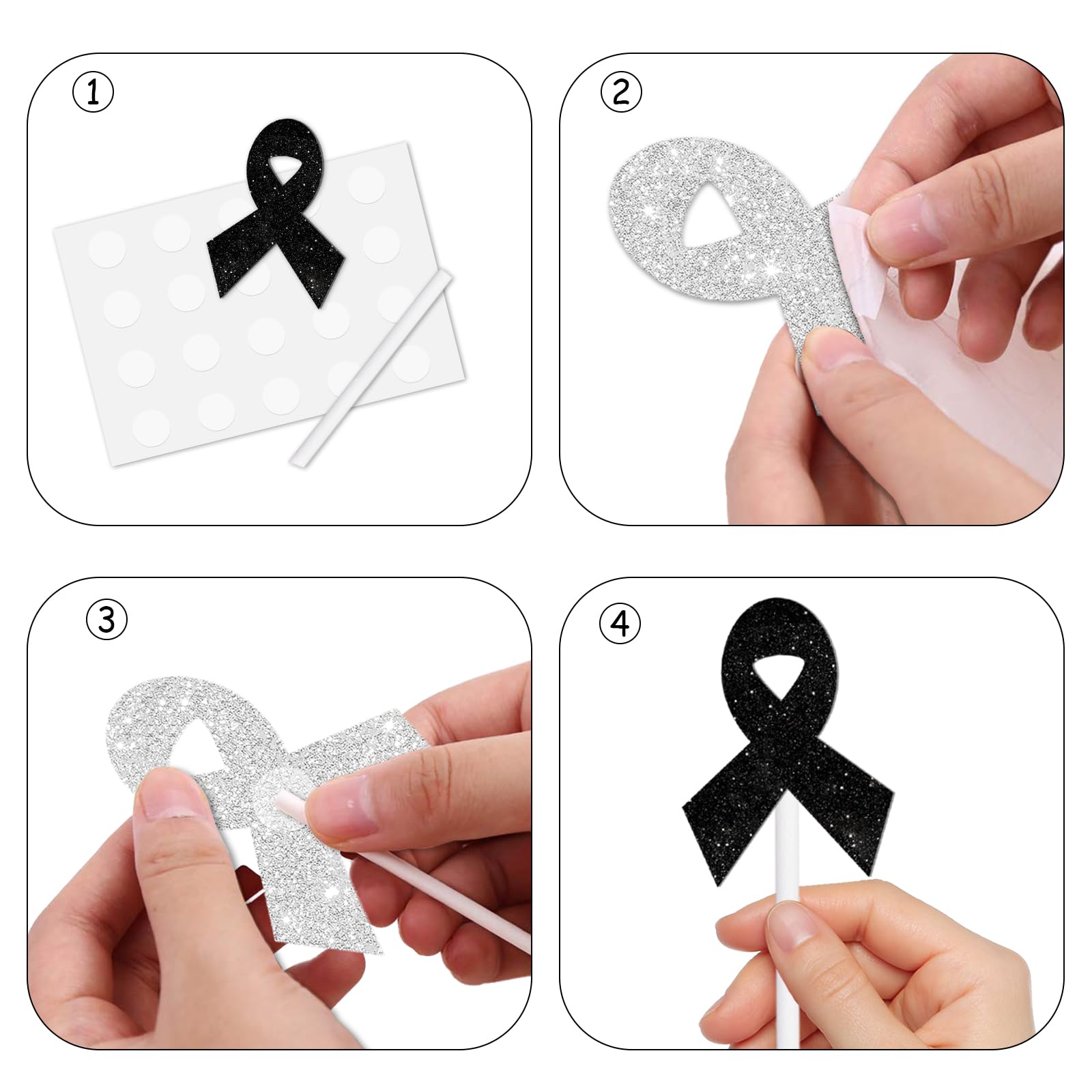 18pcs Black Glitter Dessert Cupcake Topper Cancer Chemo Free Survivor Warrior Theme Decor Supplies Breast Cancer Breast Care Awareness Birthday Party