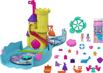 Polly Pocket Aquarium with Underwater Theme, 2 Bubble-Making Features, Pool, Micro Polly & Mermaid Doll, Bubble Solution & 18 Accessories, Pop & Swap