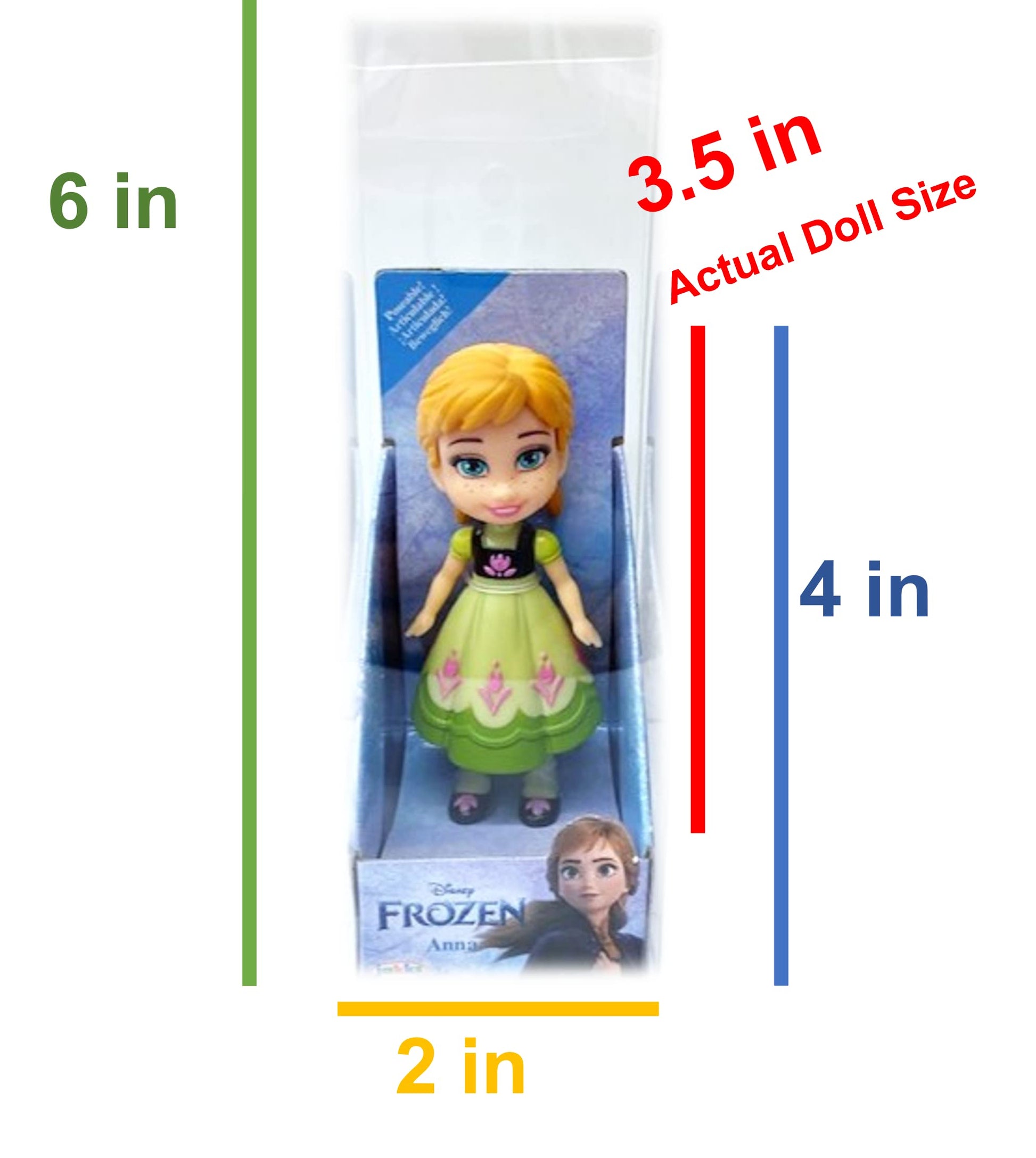 Amarina Packed in Clear Box for Gift Frozen Mini Poseable 3.5 inches Doll Choose from All 14 Style Frozen Characters (Anna Green)