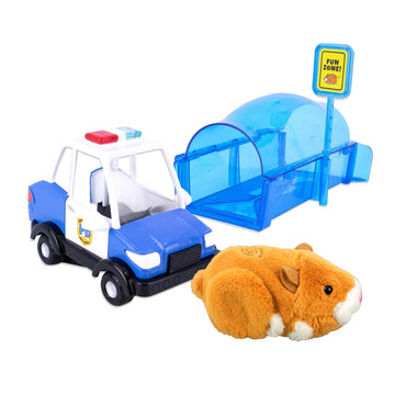 ZhuZhu City Electronic Hamster Police Car Toy - Interactive Pet with 40+ Sounds & Sirens - Includes Mr. Squiggles - Birthday Gift for Boys & Girls