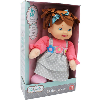 Goldberger's Baby's First: Little Talker Brunette Doll - Says 20 Random Phrases When Tummy is Pressed, Machine Washable - Safe for Children Ages 1