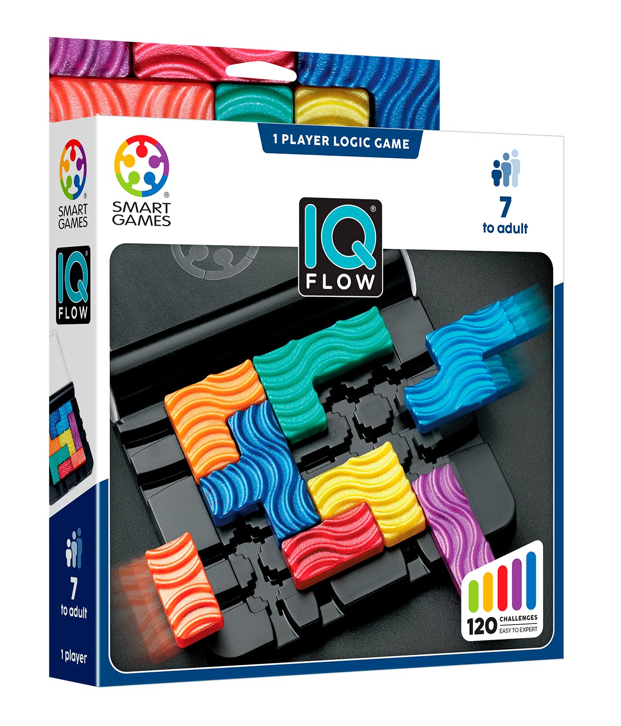 SmartGames IQ Flow - Travel Logic Sliding Puzzle Game with 120 Challenges, STEM Brain Teaser for Kids and Adults, Compact Single Player Sliding