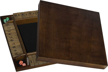WE Games Shut the Box Board Game - Classic 4 Player Wooden Table Top Dice Game for Family Game Night, Walnut Stained Wood, 14 in., 10 Numbers