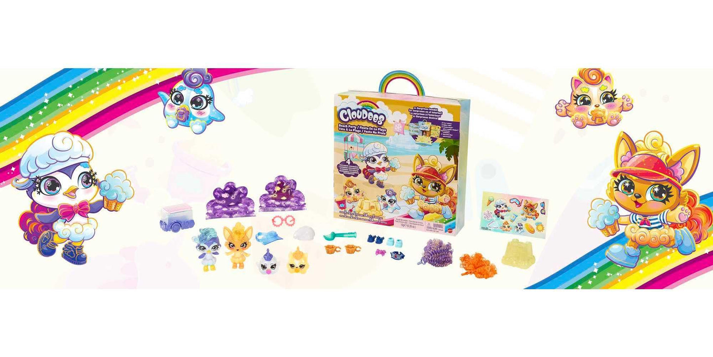 Mattel Cloudees Collectible Pets Beach Ice Cream Party Set, Interactive Cloud-Themed Toys With Moldable Dough, Surprise Hidden Figures