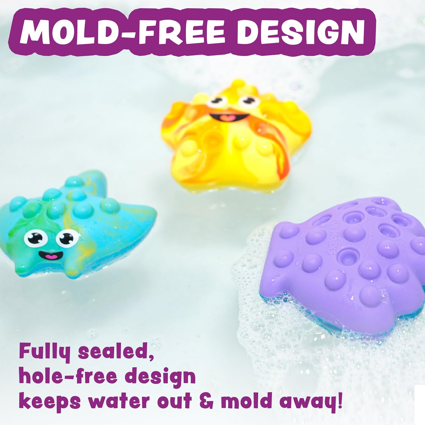 Tub Works® Tub Poppers™ Popping Kids & Toddler Bath Toys, 3 Pack | Push, Poke, Squish & Pop it Fidget Toys for The Bathtub | Irresistible Bubbles