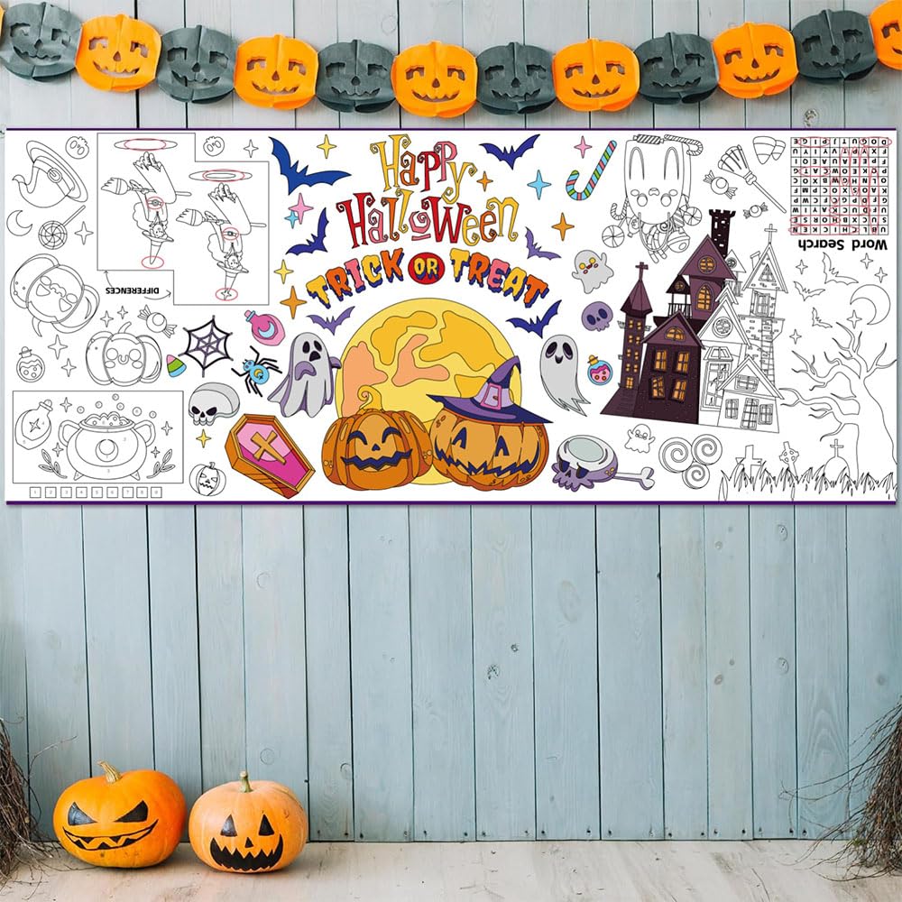 Quimoy Giant Halloween Coloring Poster - 72x30 Inches, Kids Crafts & Party Tablecloth/Banner