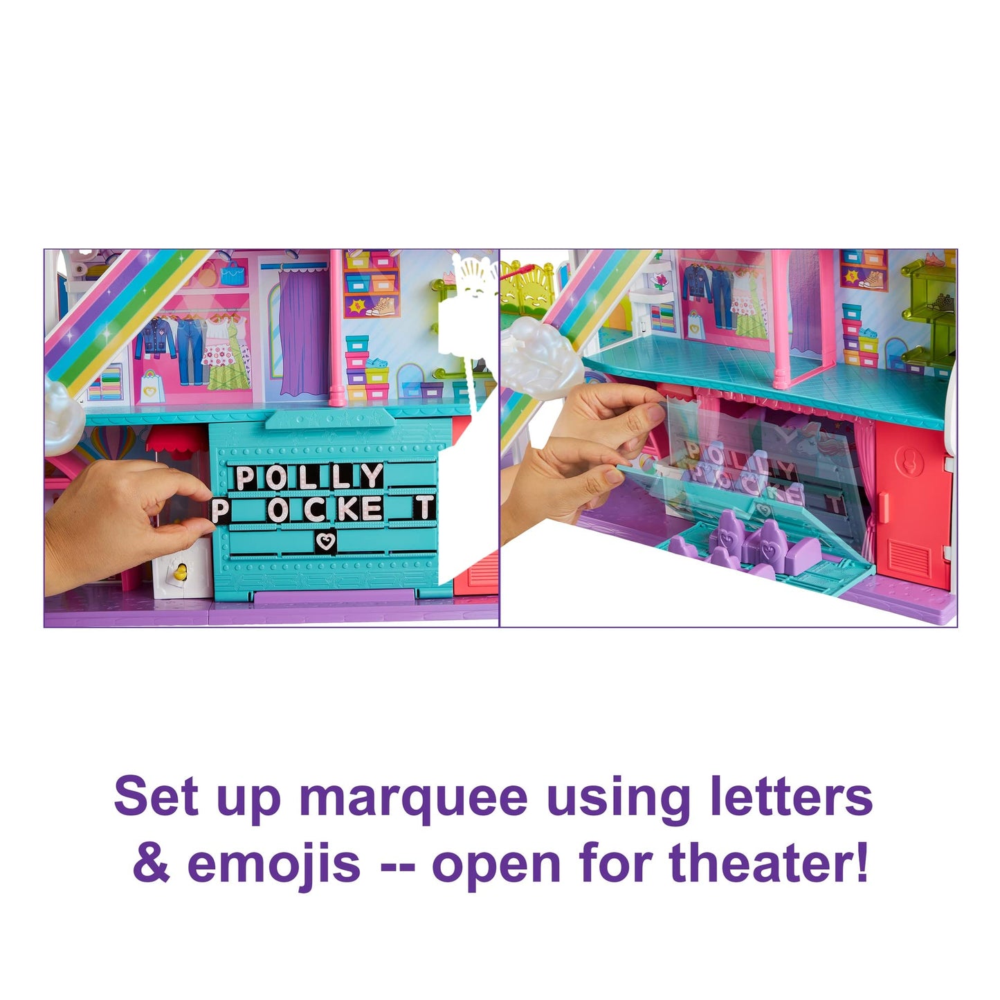 Polly Pocket Sweet Adventures Rainbow Mall, 3 Floors, 9 Play Areas, 35+ Accessories Including 3-inch Polly Doll, Great Gift Ages 4 Years Old & Up