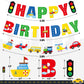 Faisichocalato Transportation Happy Birthday Banner Car Bus Train Plane Ship Helicopter Traffic Light Photo Props Garland for Kids Transportation