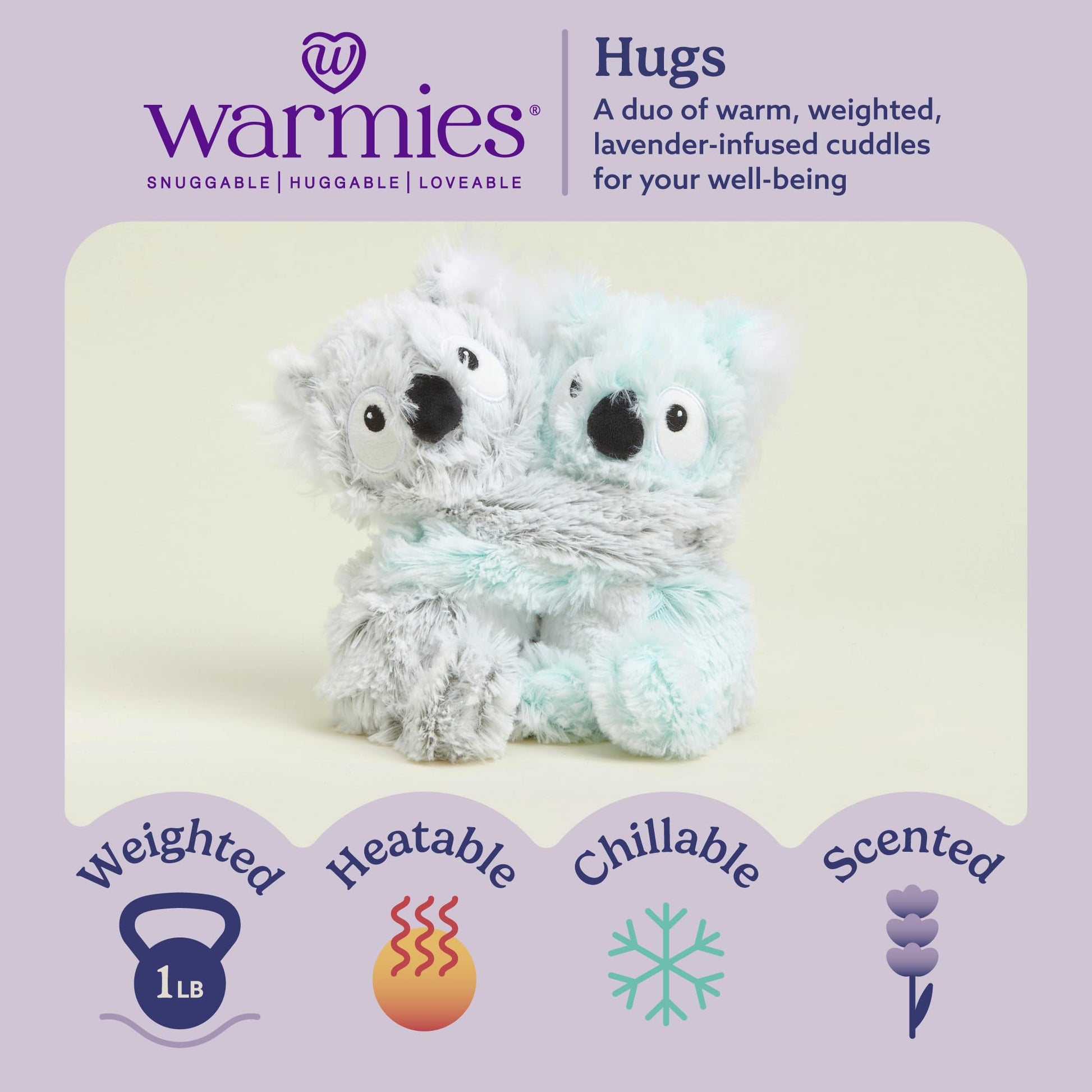 warmies Hugs Duo, Microwavable & Weighted Stuffed Animals, Koala - Heated Stuffed Animal Plushie for Warmth & Comfort - Cute Soft Plush Toys