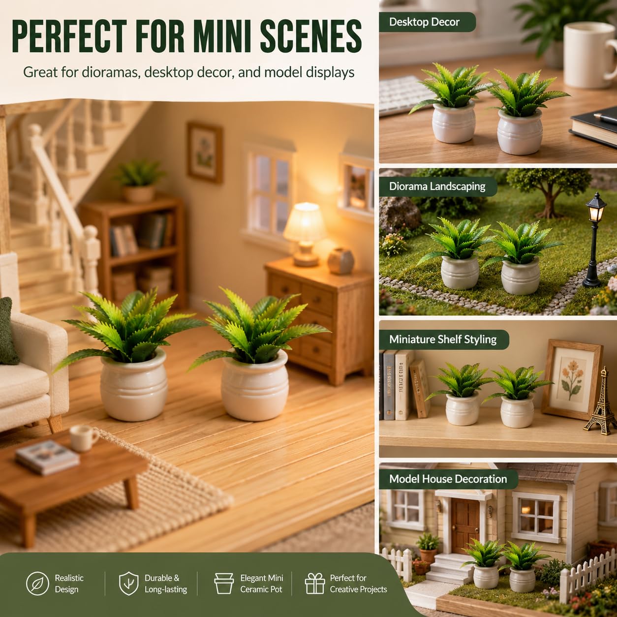 Miniature Dollhouse Tiny Fake Greenery Bonsai Ornament Crafts, Green Potted Flower Model, 1:12 Scale Doll House Miniature Plant Model,DIY Accessories