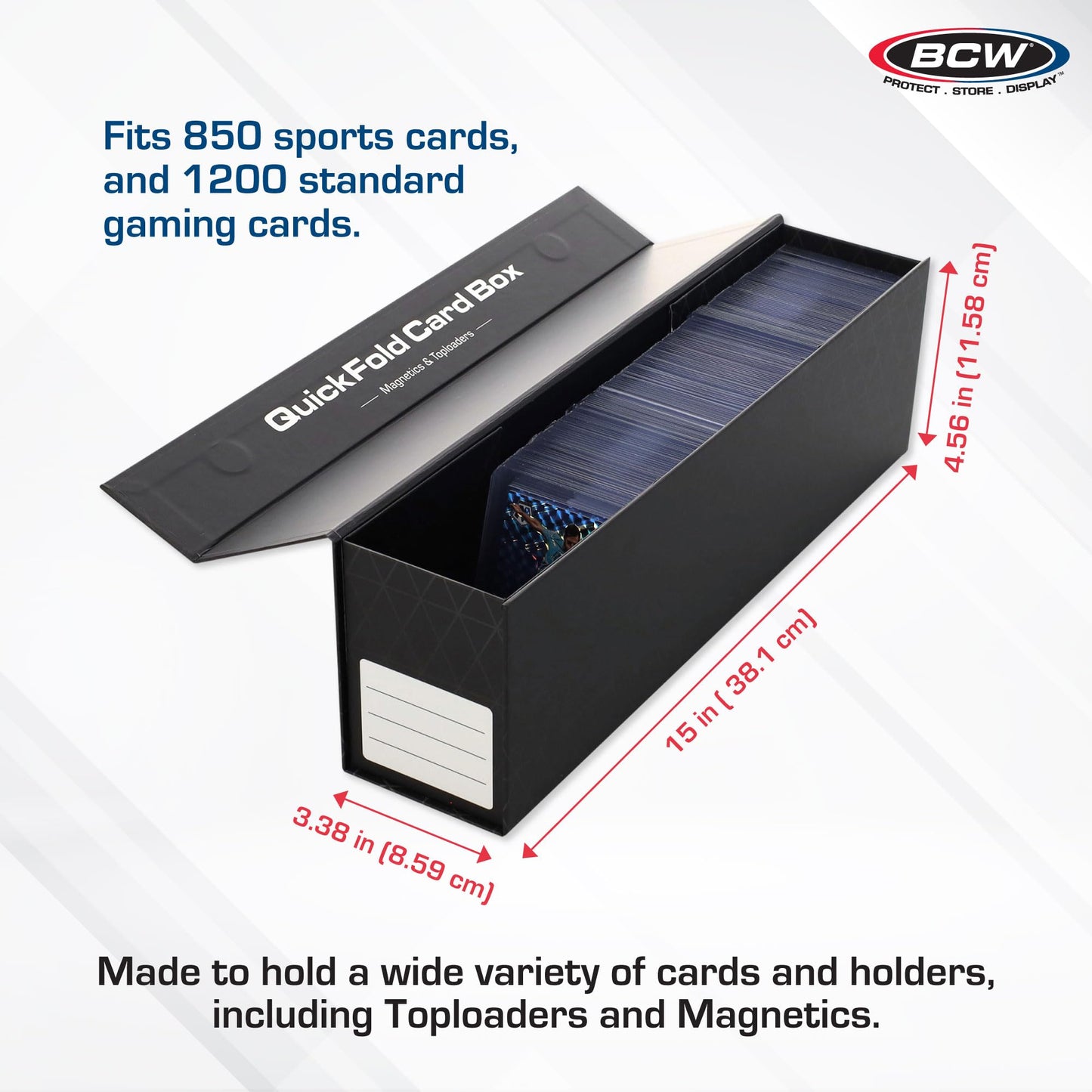 BCW QuickFold® Card Storage Boxes for Magnetics & Toploaders - 3 Pack | Trading Card Holder Box with Magnetic Closure | Easy Fold Assembly for Sports
