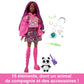 Barbie Extra Doll & Accessories with Pink-Streaked Brunette Hair in Graphic Hoodie & Plaid Skirt with Pet Panda
