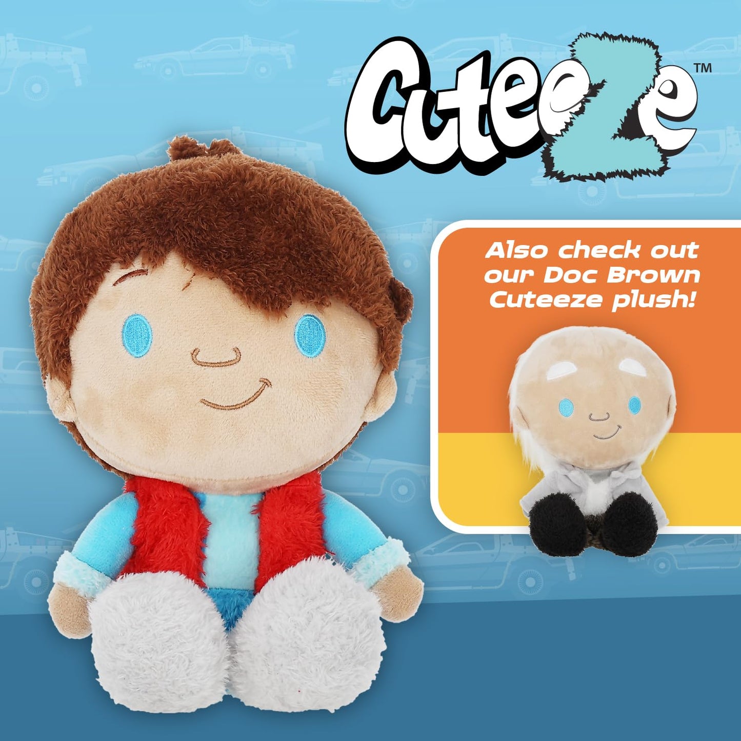 Back to The Future Marty McFly Cuteeze Stuffed Plush Toy - 12 Inch Extra Soft Plushie - Crinkle Sound in Ears - Beans in The Body for Comforting Feel