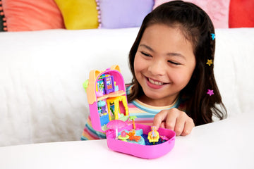 Polly Pocket Dolls and Playset, Kitty Popsicle Resort Compact, Travel Toy with 1 Micro Doll, Pet Puppy & Themed Accessories