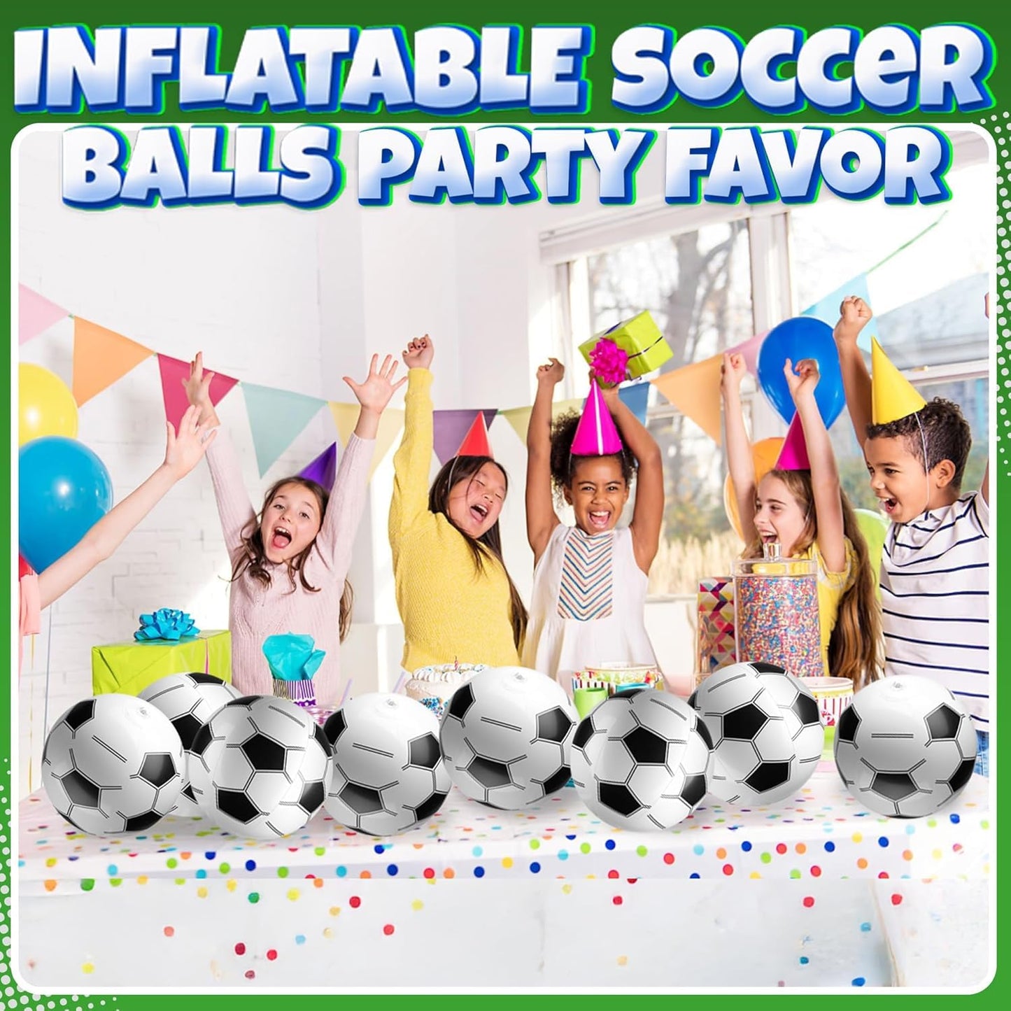 Inflatable Soccer Balls (Pack of 12) 16-inch, Soccer Party Beach Balls Bulk
