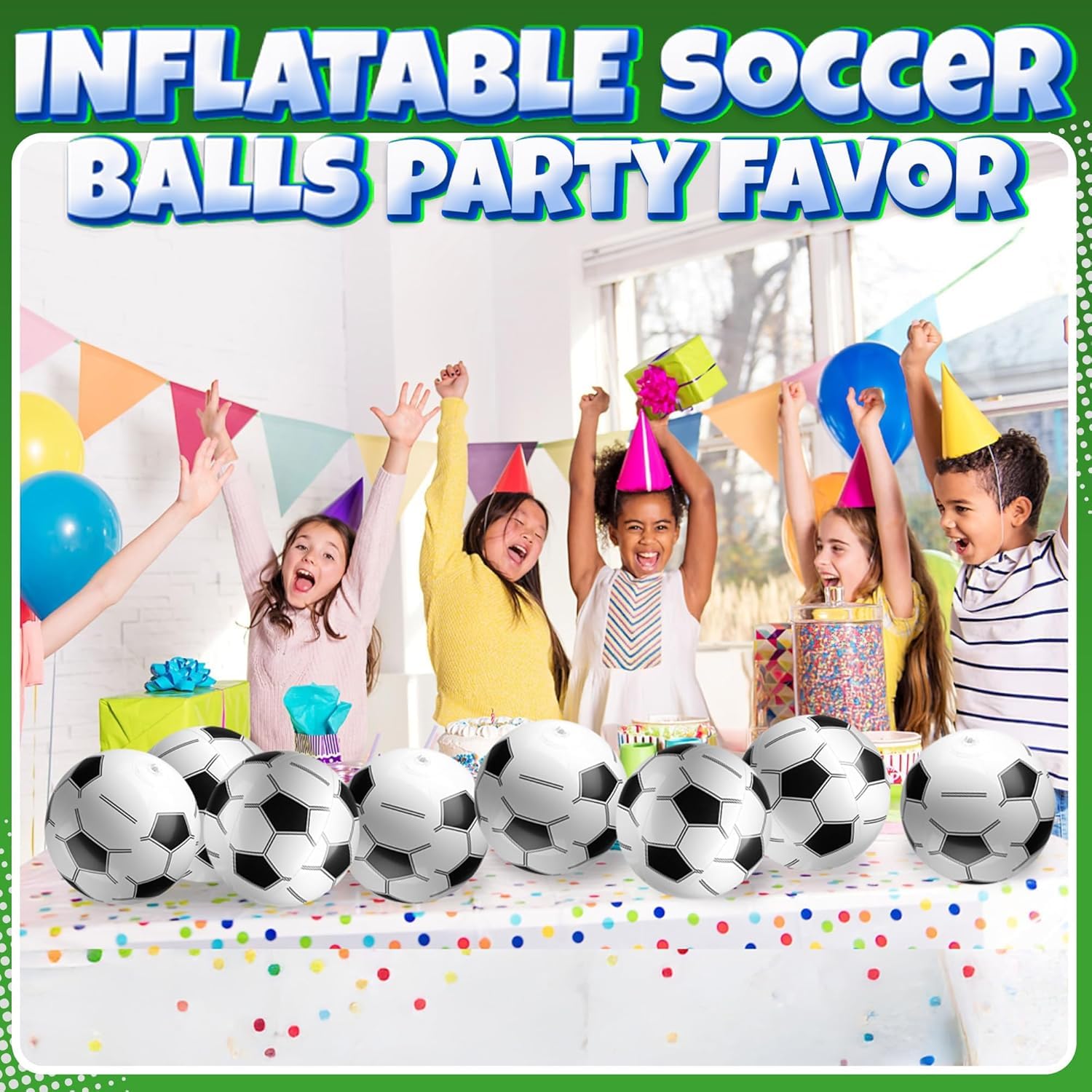 Inflatable Soccer Balls (Pack of 12) 16-inch, Soccer Party Beach Balls Bulk